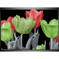 Foto canvas schilderij Tulpen | Groen, Grijs, Rood 