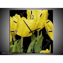 Wandklok op Canvas Tulpen | Kleur: Geel, Groen, Zwart | F003191C