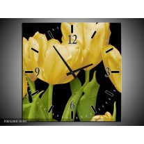 Wandklok op Canvas Tulpen | Kleur: Geel, Groen, Zwart | F003200C