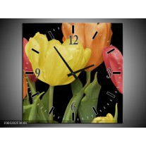 Wandklok op Canvas Tulpen | Kleur: Geel, Oranje, Rood | F003202C