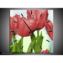 Wandklok op Canvas Tulpen | Kleur: Rood, Groen, Blauw | F003207C