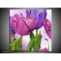 Wandklok op Canvas Tulpen | Kleur: Paars, Roze, Groen | F003208C