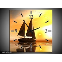 Wandklok op Canvas Zeilboot | Kleur: Geel, Bruin, Wit | F003218C