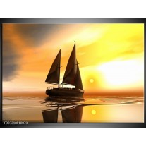 Glas schilderij Zeilboot | Geel, Bruin, Wit 