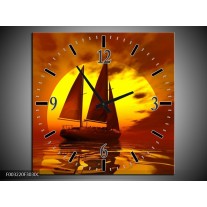 Wandklok op Canvas Zeilboot | Kleur: Geel, Rood, Bruin | F003220C