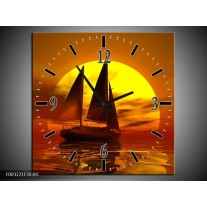 Wandklok op Canvas Zeilboot | Kleur: Geel, Rood, Bruin | F003221C