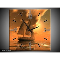 Wandklok op Canvas Zeilboot | Kleur: Bruin, Geel, Grijs | F003222C