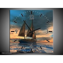 Wandklok op Canvas Zeilboot | Kleur: Blauw, Geel, Grijs | F003224C