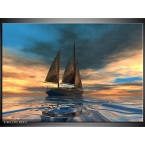 Glas schilderij Zeilboot | Blauw, Geel, Grijs 