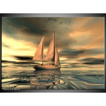 Glas schilderij Zeilboot | Geel, Wit, Grijs 