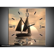 Wandklok op Canvas Zeilboot | Kleur: Wit, Grijs, Bruin | F003227C