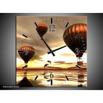 Wandklok op Canvas Luchtballon | Kleur: Grijs, Bruin, Wit | F003240C