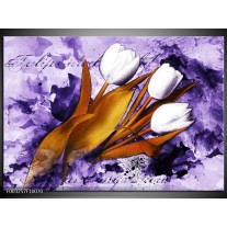 Glas schilderij Tulpen | Paars, Bruin, Wit 