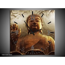 Wandklok op Canvas Boeddha | Kleur: Bruin, Grijs, Wit | F003258C