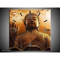 Wandklok op Canvas Boeddha | Kleur: Bruin, Grijs, Wit | F003259C