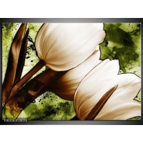 Glas schilderij Tulpen | Groen, Wit, Bruin 