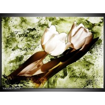 Glas schilderij Tulpen | Groen, Bruin, Wit 