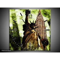 Wandklok op Canvas New York | Kleur: Groen, Zwart, Bruin | F003315C