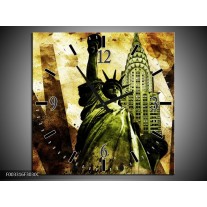 Wandklok op Canvas New York | Kleur: Groen, Zwart, Bruin | F003316C