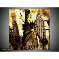 Wandklok op Canvas New York | Kleur: Geel, Zwart, Bruin | F003317C