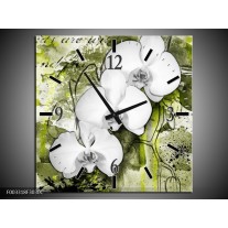 Wandklok op Canvas Orchidee | Kleur: Wit, Groen | F003318C