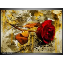 Foto canvas schilderij Roos | Rood, Bruin, Geel 