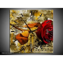 Wandklok op Canvas Roos | Kleur: Rood, Bruin, Geel | F003331C