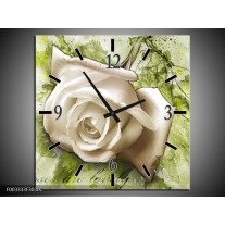 Wandklok op Canvas Roos | Kleur: Wit, Groen | F003333C