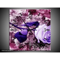 Wandklok op Canvas Roos | Kleur: Paars, Wit, Roze | F003336C