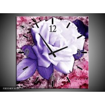 Wandklok op Canvas Roos | Kleur: Paars, Wit, Roze | F003340C