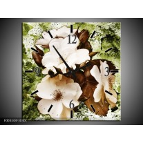 Wandklok op Canvas Bloem | Kleur: Bruin, Groen, Zwart | F003343C