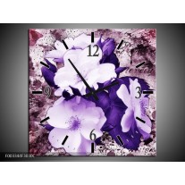 Wandklok op Canvas Bloem | Kleur: Paars, Wit, Roze | F003344C