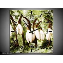 Wandklok op Canvas Bloem | Kleur: Groen, Bruin, Wit | F003347C