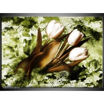 Foto canvas schilderij Tulpen | Groen, Bruin, Wit 