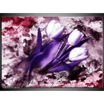Foto canvas schilderij Tulpen | Paars, Wit, Roze 