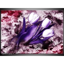 Glas schilderij Tulpen | Paars, Wit, Roze 