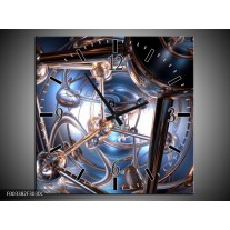 Wandklok op Canvas Abstract | Kleur: Blauw, Grijs, Wit | F003382C