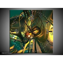 Wandklok op Canvas Abstract | Kleur: Groen, Geel, Goud | F003397C