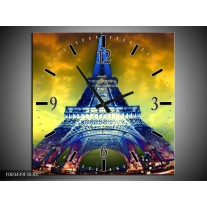 Wandklok op Canvas Eiffeltoren | Kleur: Blauw, Geel, Grijs | F003439C