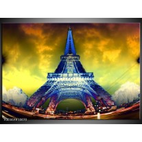Glas schilderij Eiffeltoren | Blauw, Geel, Grijs 