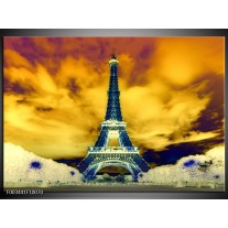 Foto canvas schilderij Eiffeltoren | Blauw, Geel, Grijs 