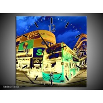 Wandklok op Canvas Londen | Kleur: Geel, Blauw, Groen | F003442C