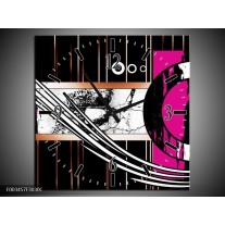 Wandklok op Canvas Abstract | Kleur: Roze, Zwart, Wit | F003457C