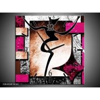 Wandklok op Canvas Abstract | Kleur: Roze, Zwart, Wit | F003458C