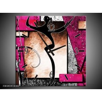 Wandklok op Canvas Abstract | Kleur: Roze, Zwart, Wit | F003459C