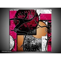 Wandklok op Canvas Abstract | Kleur: Roze, Zwart, Wit | F003460C