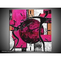 Wandklok op Canvas Abstract | Kleur: Roze, Zwart, Wit | F003461C