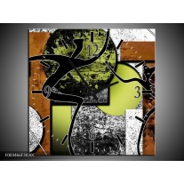 Wandklok op Canvas Abstract | Kleur: Bruin, Groen, Zwart | F003466C