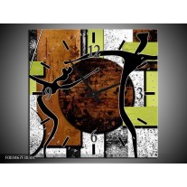 Wandklok op Canvas Abstract | Kleur: Bruin, Groen, Zwart | F003467C