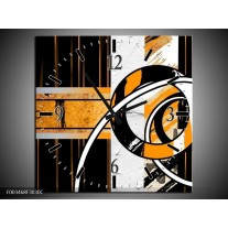 Wandklok op Canvas Abstract | Kleur: Oranje, Bruin, Wit | F003468C